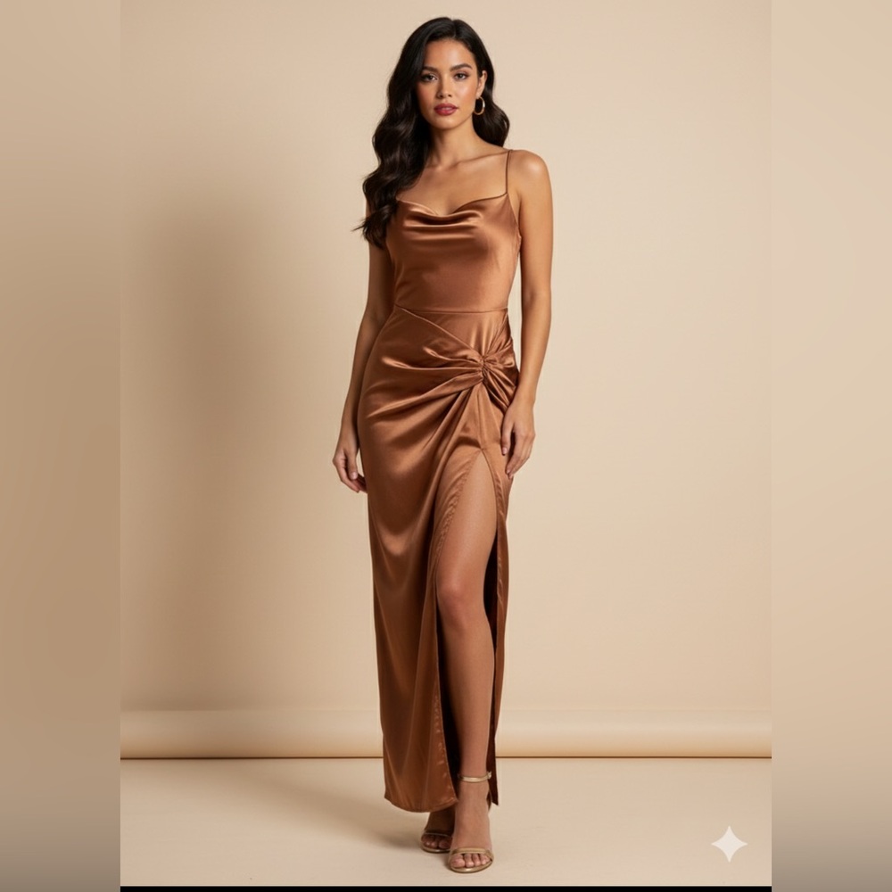 Lulu's Strapless Brown Satin Dress